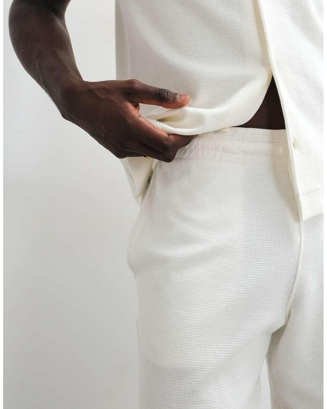 Mango White Waffle Textured Shorts for men
