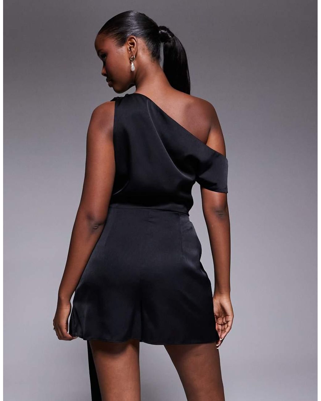 ASOS Blue Satin Scarf Detail Fallen Shoulder Playsuit