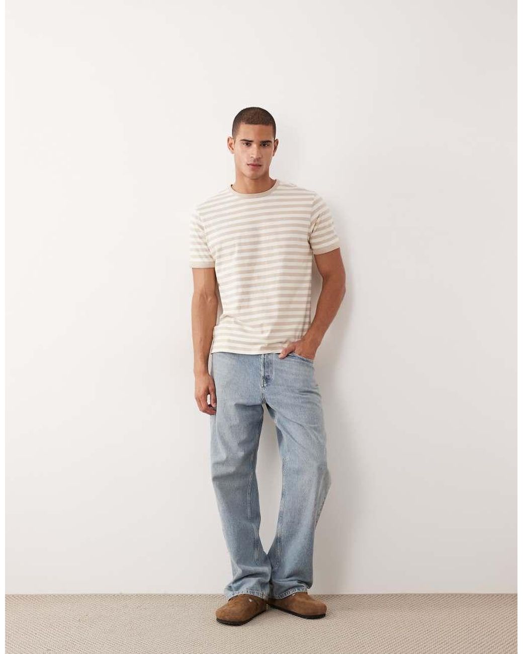 Threadbare Natural Crew Neck Ringer T-Shirt for men