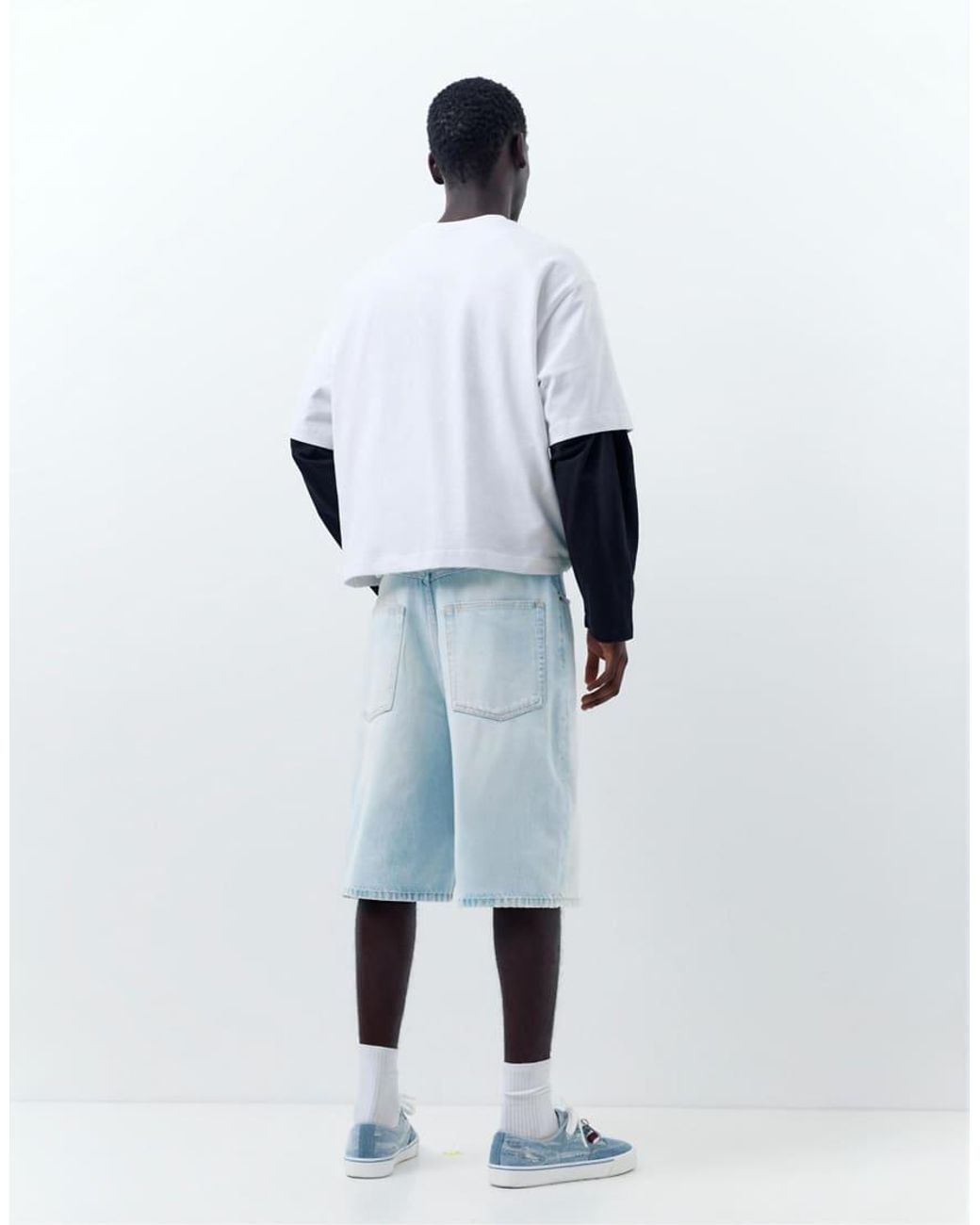 Pull&Bear White Skater Denim Bermuda Shorts for men