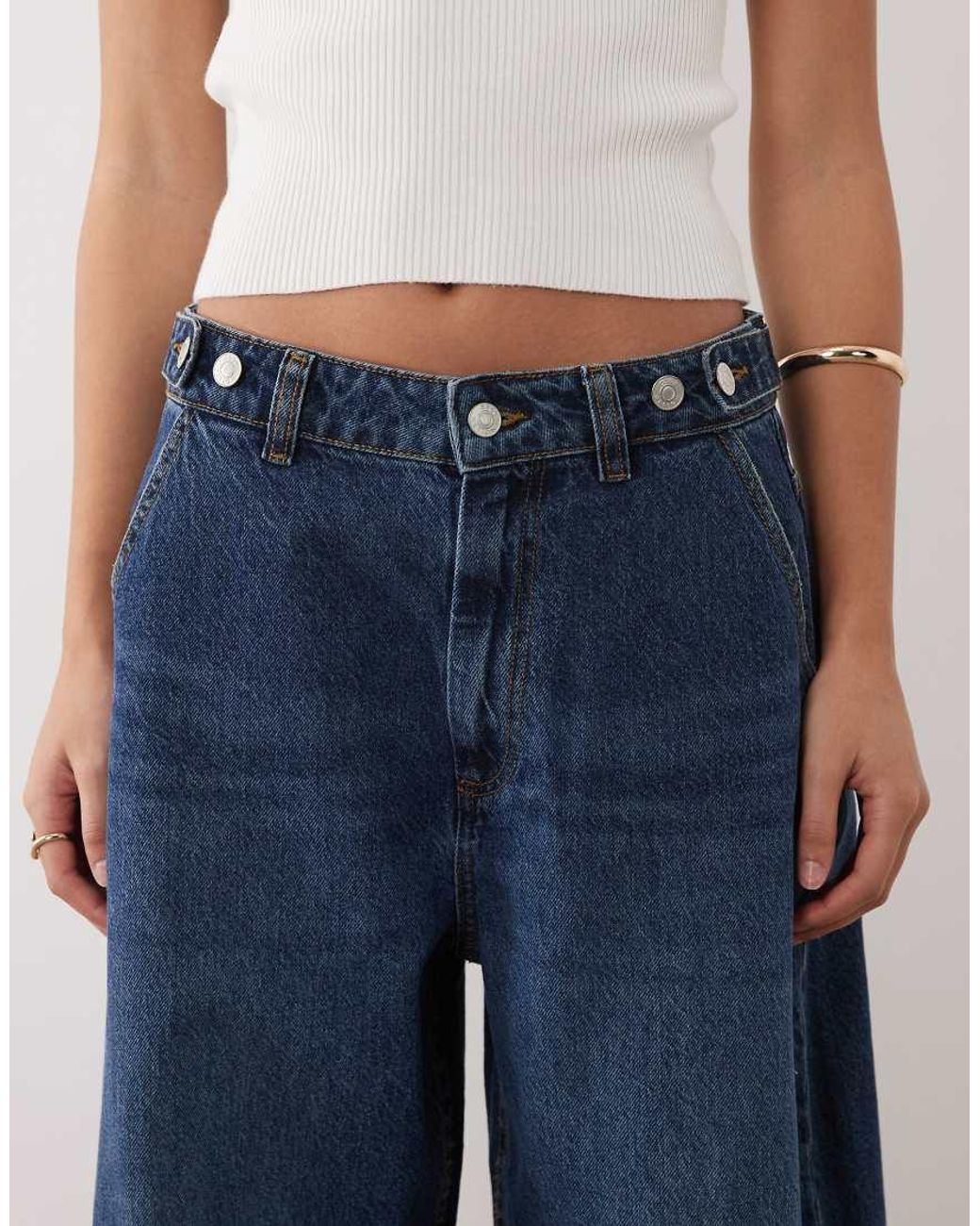ASOS Blue Barrel Leg Jean With Adjustable Waist