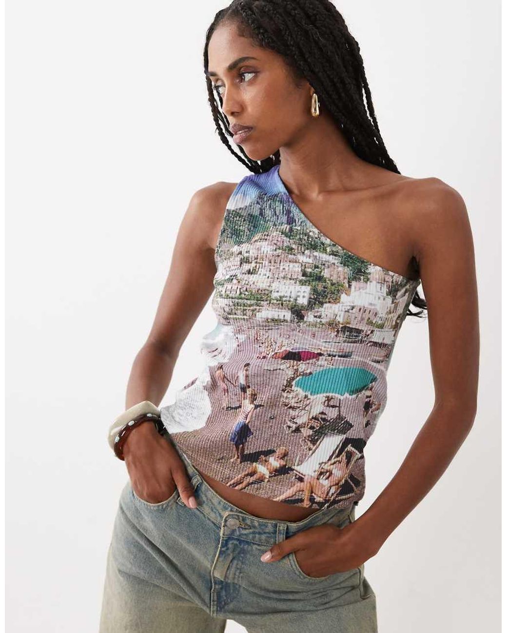 Muse Assembly Gray Sandy One Shoulder Beach Top