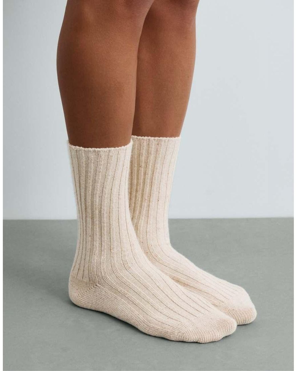Oysho White 2 Pairs Of Classic Socks, 21% Wool, 11% Silk