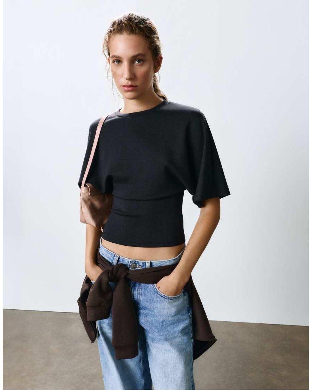 Pull&Bear Blue Modal Batwing Sleeve T-shirt