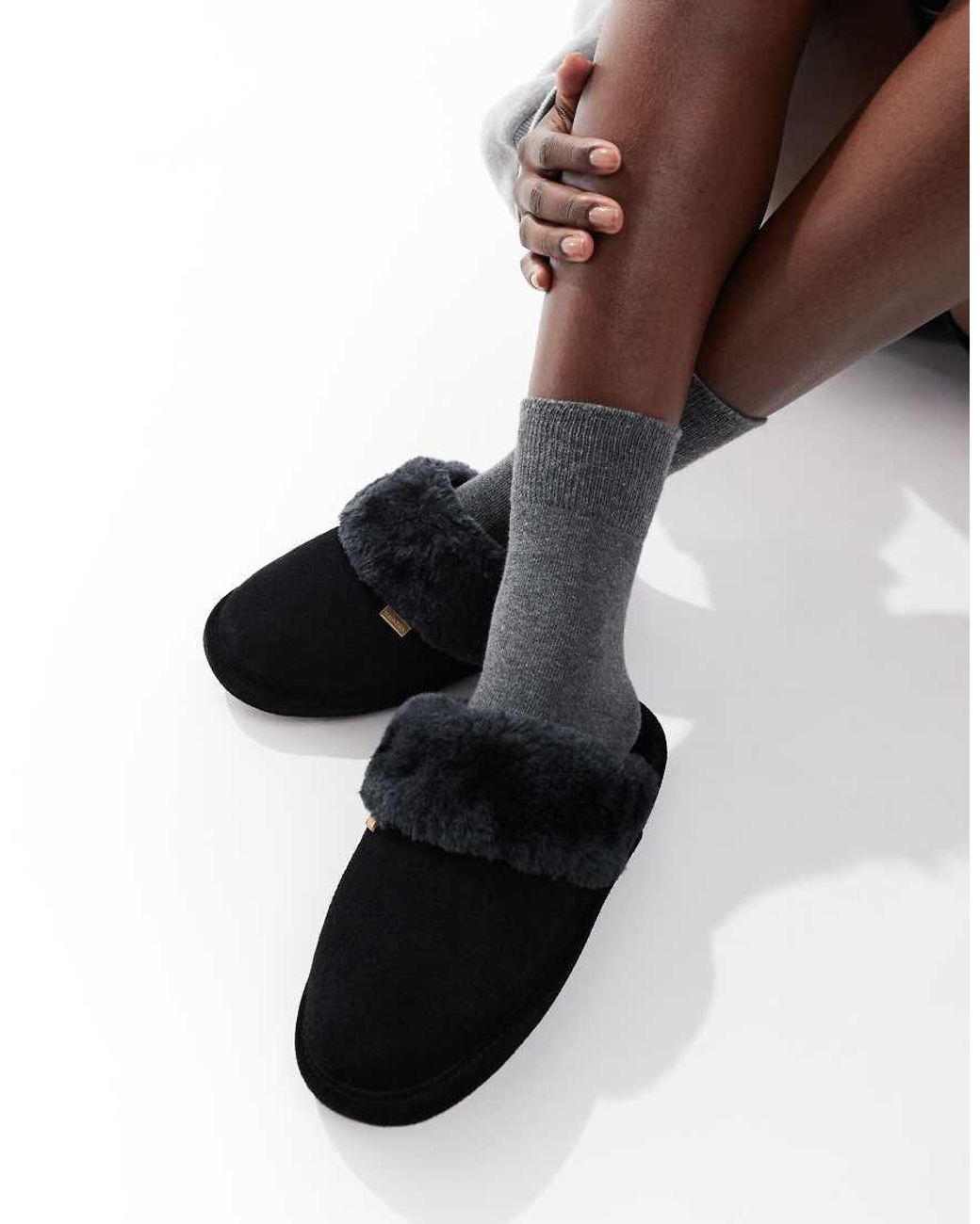 Hunter Black Lined Mule Slippers