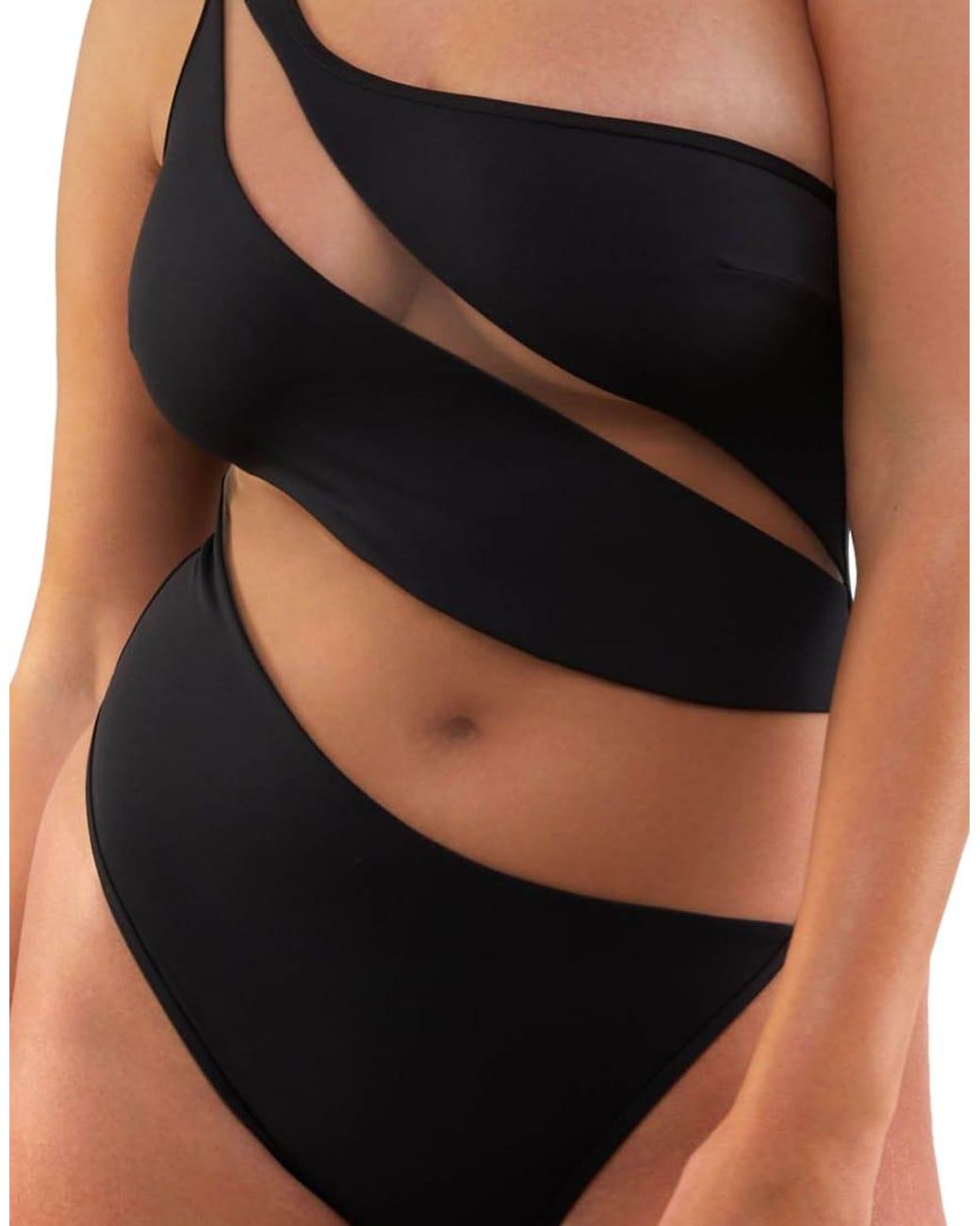 Wolf & Whistle Orange Fuller Bust Asymmetric Swimsuit With Nude Mesh Inserts