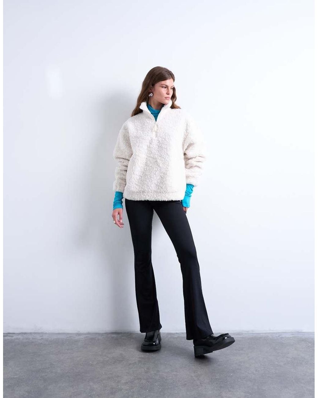 TOPSHOP White Borg Quarter Zip Top