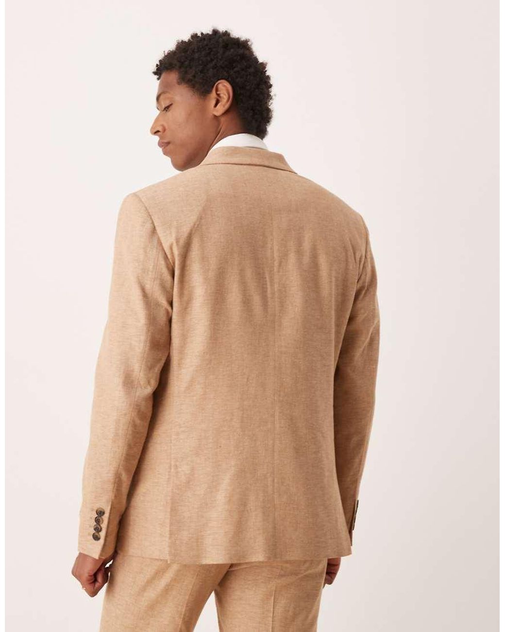 ASOS Natural Double Breasted Linen Blend Regular Suit Jacket for men