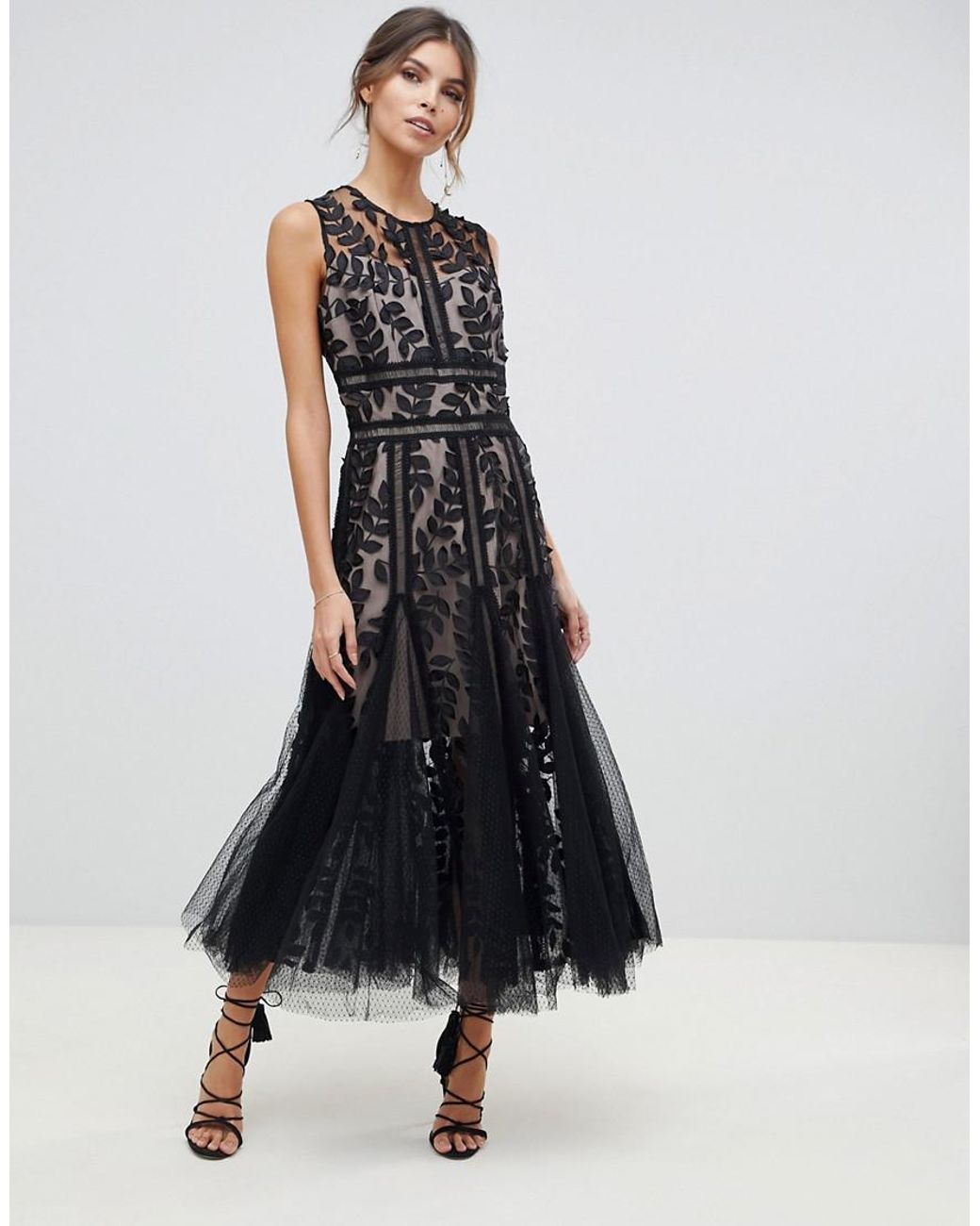 Bronx and Banco Saba Lace And Tulle Midi Dress in Black | Lyst Canada