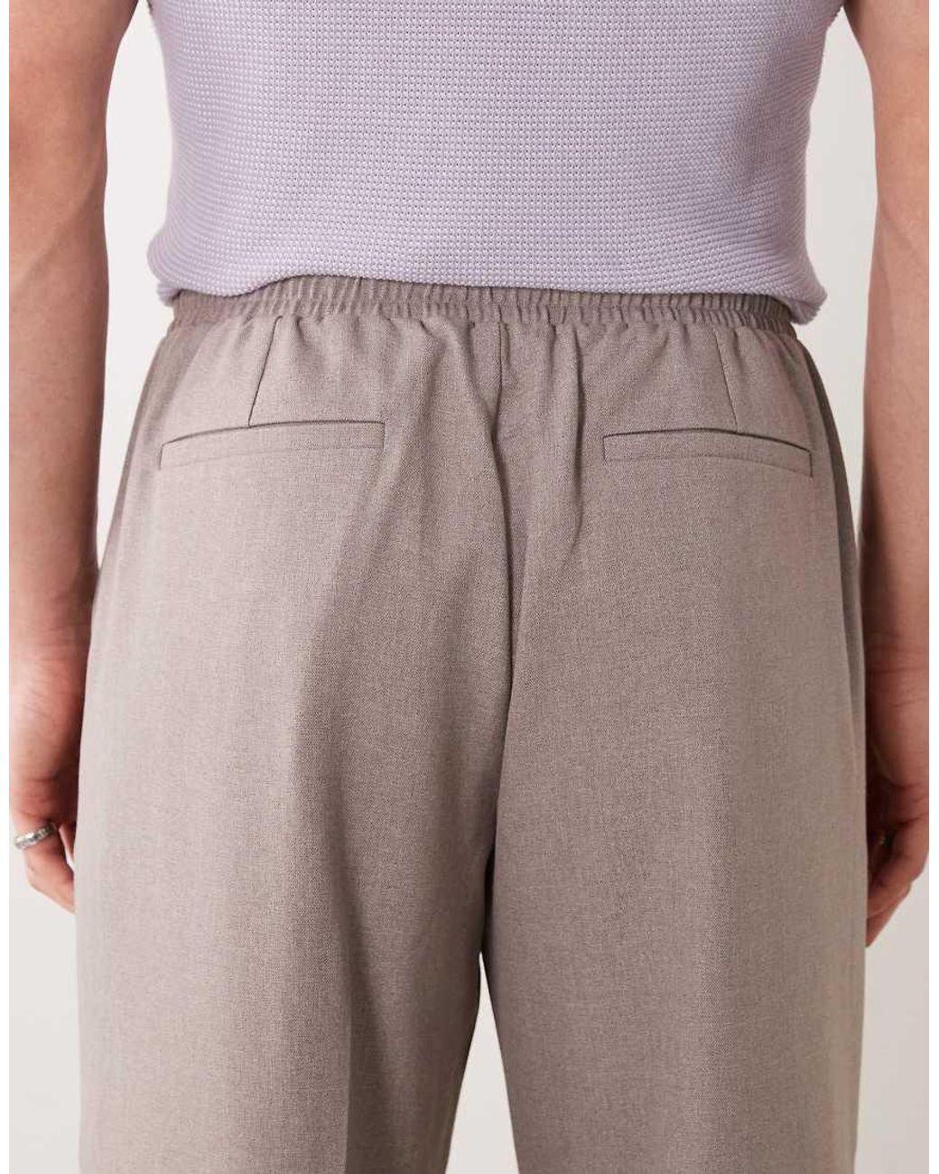 ASOS Brown Tailored Pull On Wide Leg Trousers for men