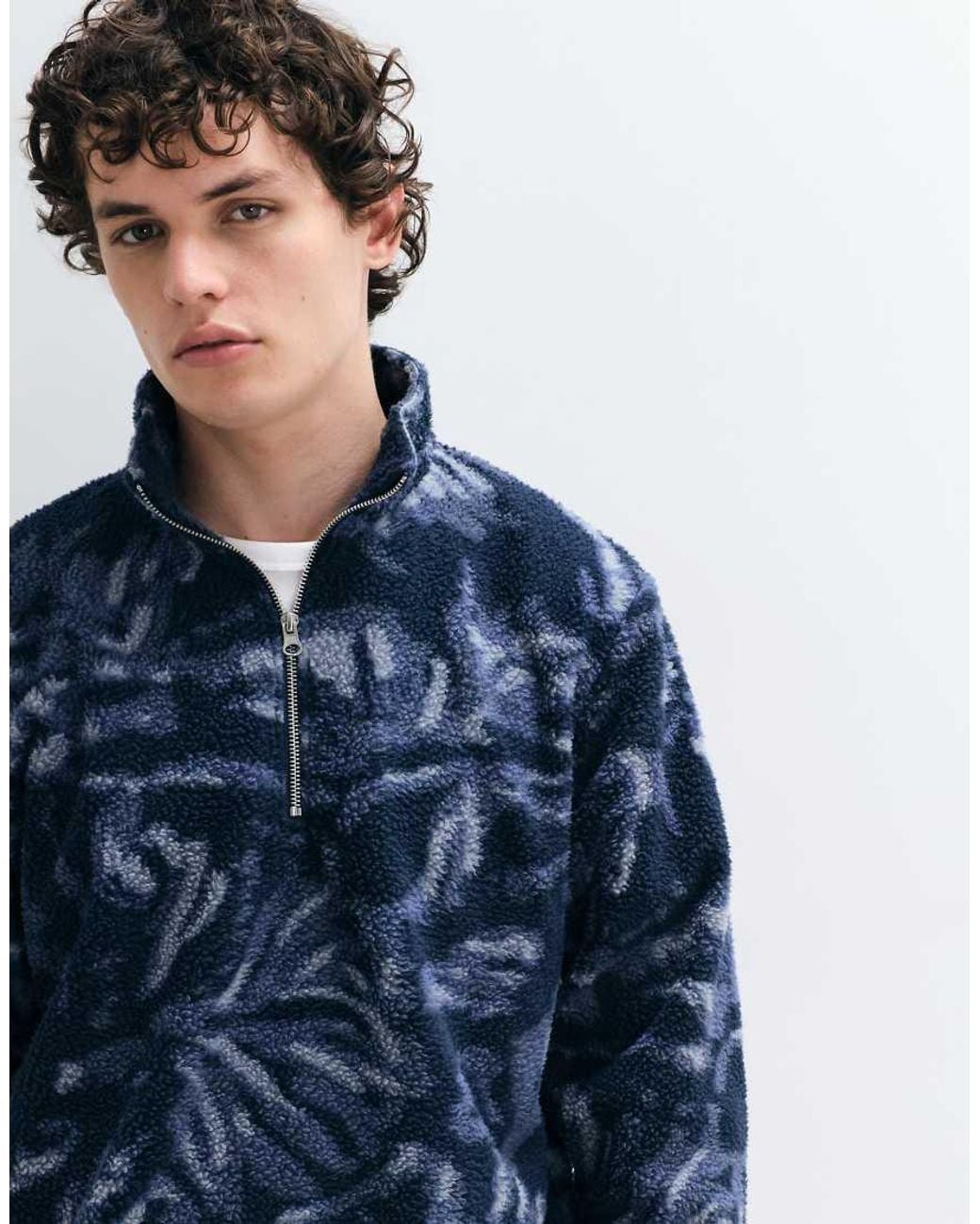Jack & Jones Blue Teddy Half Zip Fleece for men