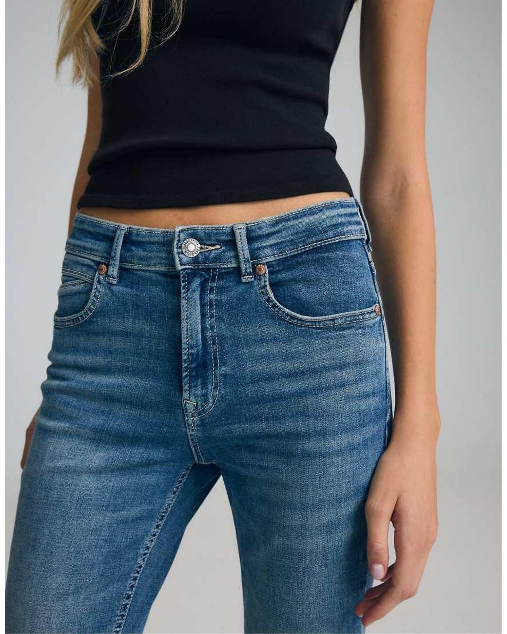 Stradivarius Blue Petite D74 Flared Jeans With Slit