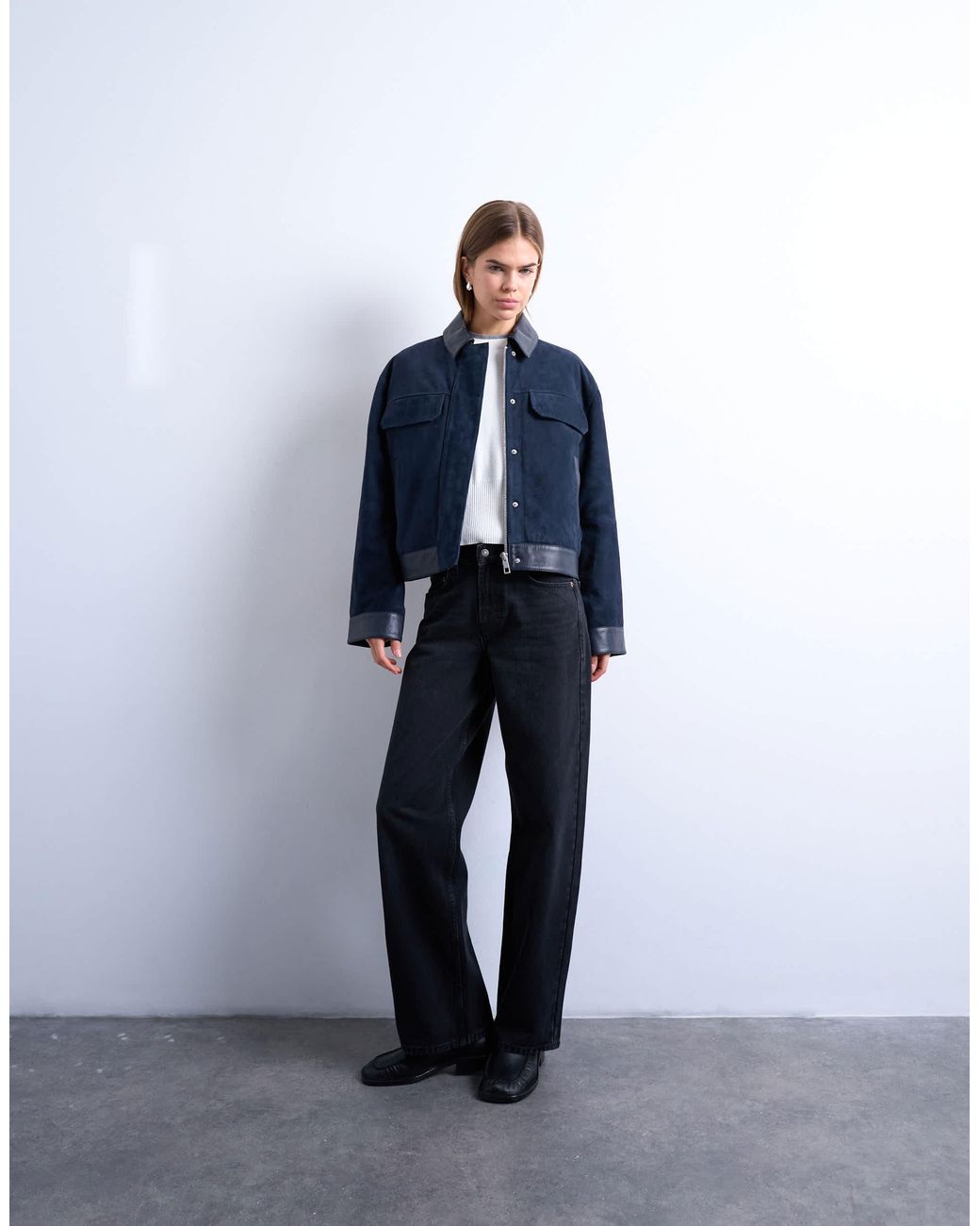 TOPSHOP Blue – hochwertige jacke aus wildleder