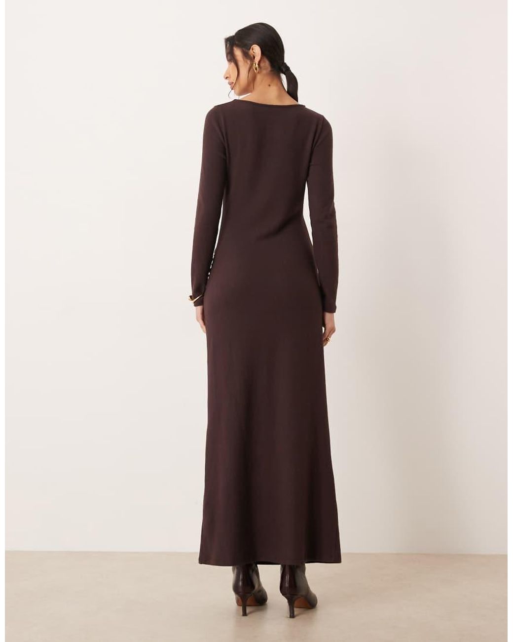 ASOS Natural Super Soft Slashed Neck Ruched Maxi Dress