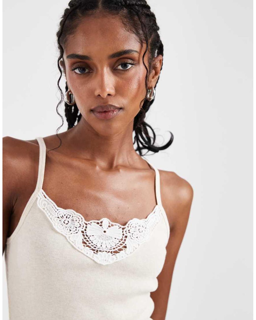 Hollister White Lace V Neck Front Cami