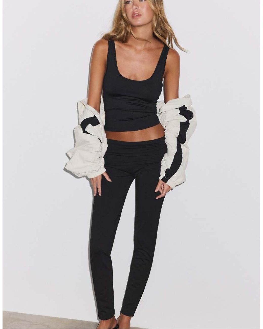 Stradivarius Black Turn-Down Waistband Leggings