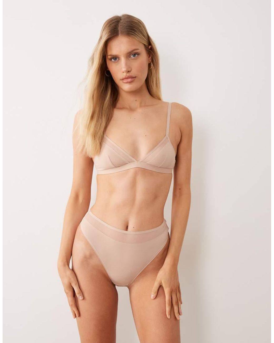ASOS Gray Ella Microfibre High Leg High Waist Thong With Mesh Detail