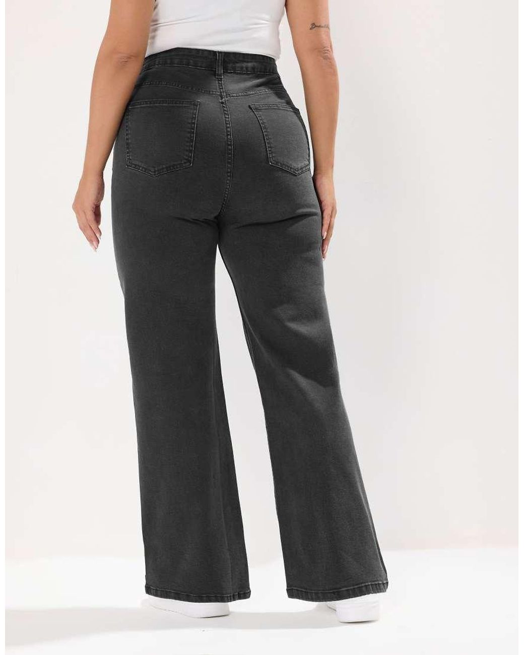 Yours Clothing Black Studded Wide Leg Jeans