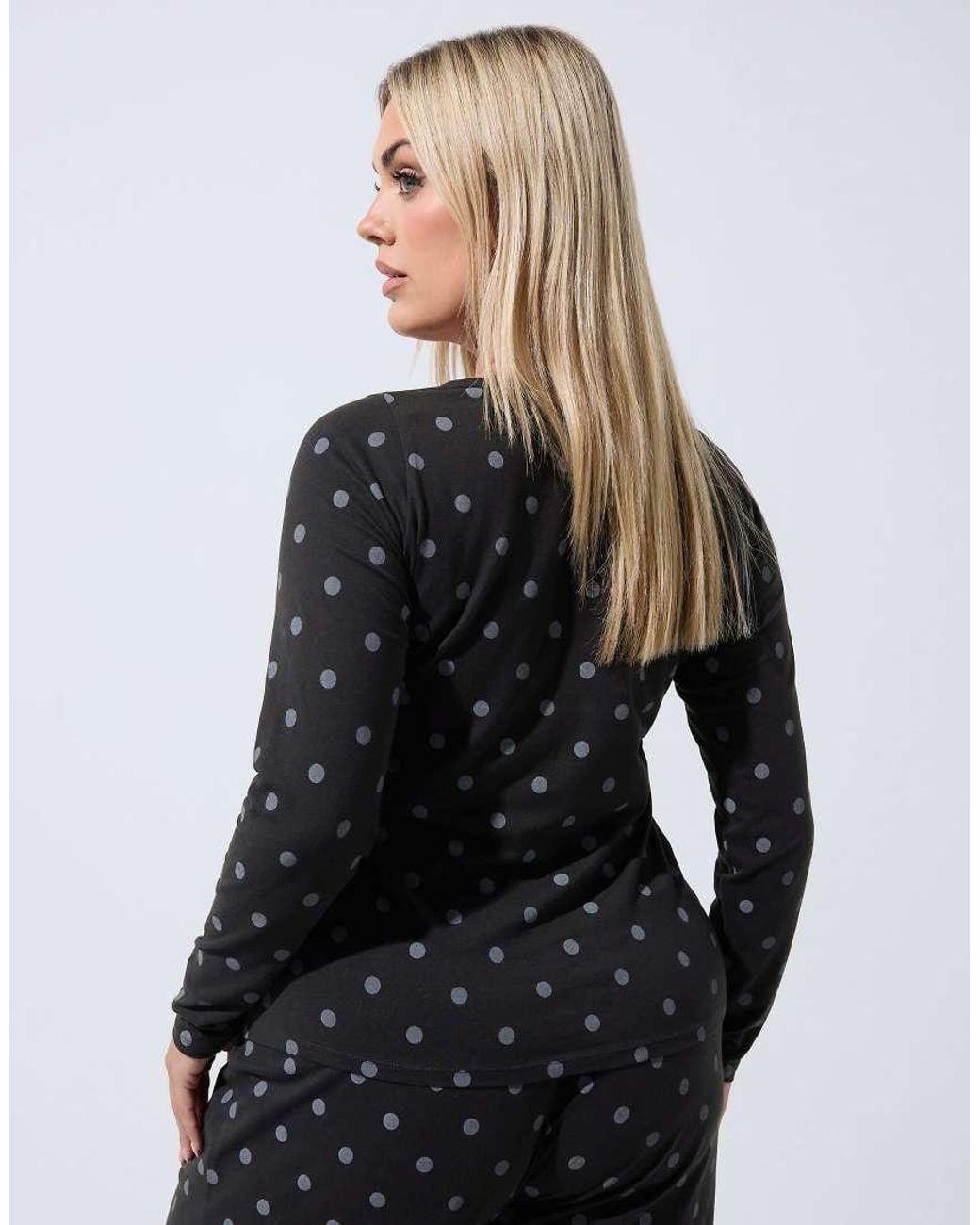 Yours Clothing Blue Polka Dot Long Sleeve Button Top
