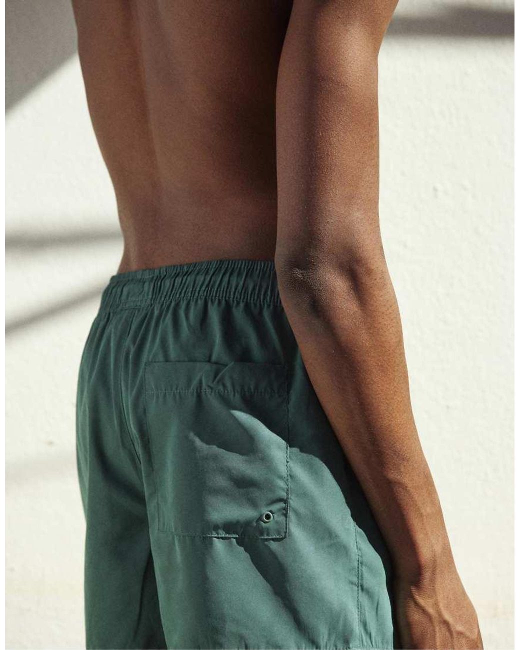 Pull&Bear Green Basic Swimming Trunks for men