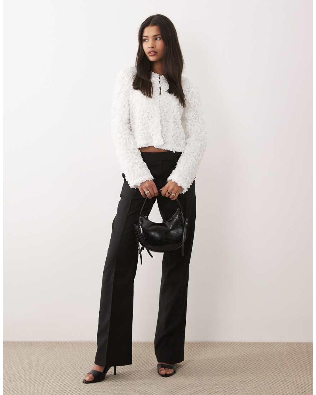 Vila White Floral Jacquard Clasp Front Top