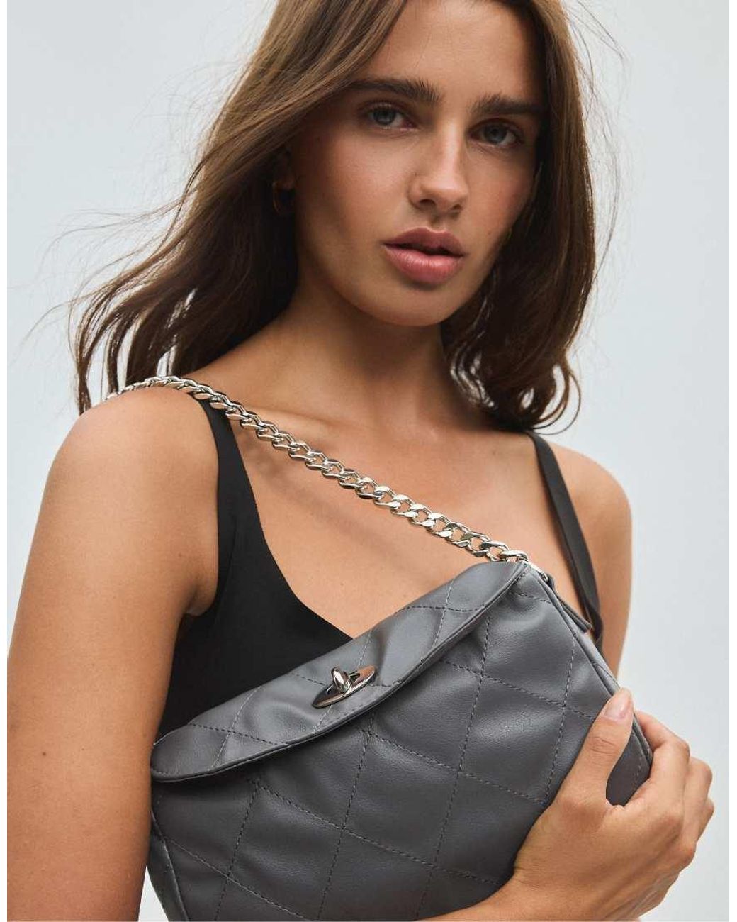 Stradivarius White Quilted Chain Shoulder Bag