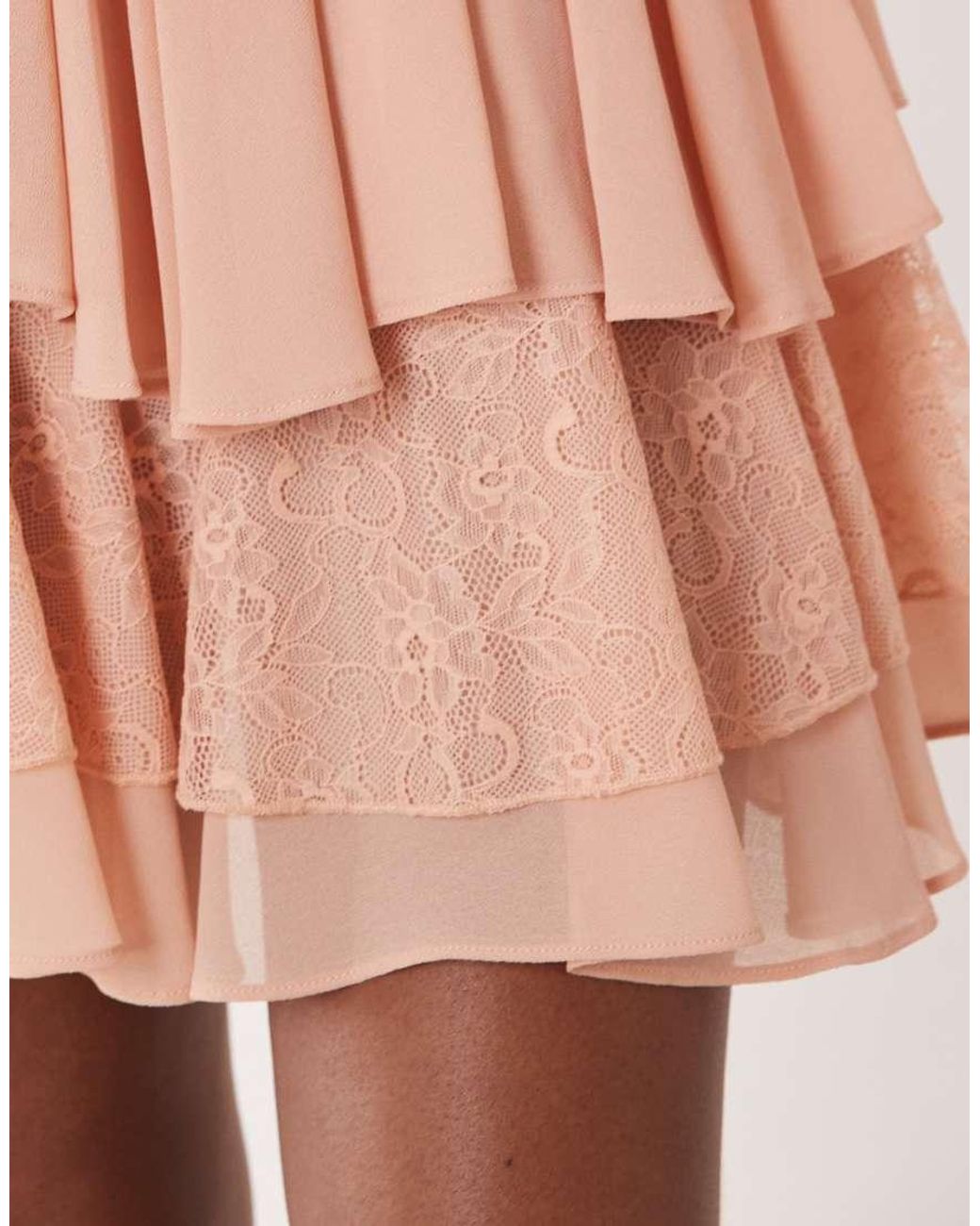 TFNC London Pink Bardot Chiffon Lace Mini Dress With Scarf