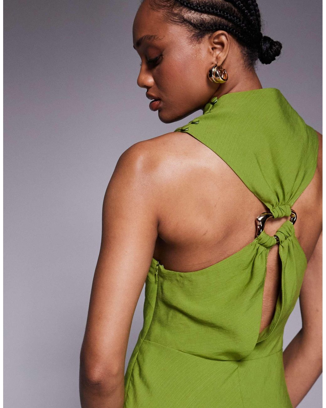 asos green high neck dress Sea Green Luxuriously Plain Burberry Silk Frock for Effortle main image 0