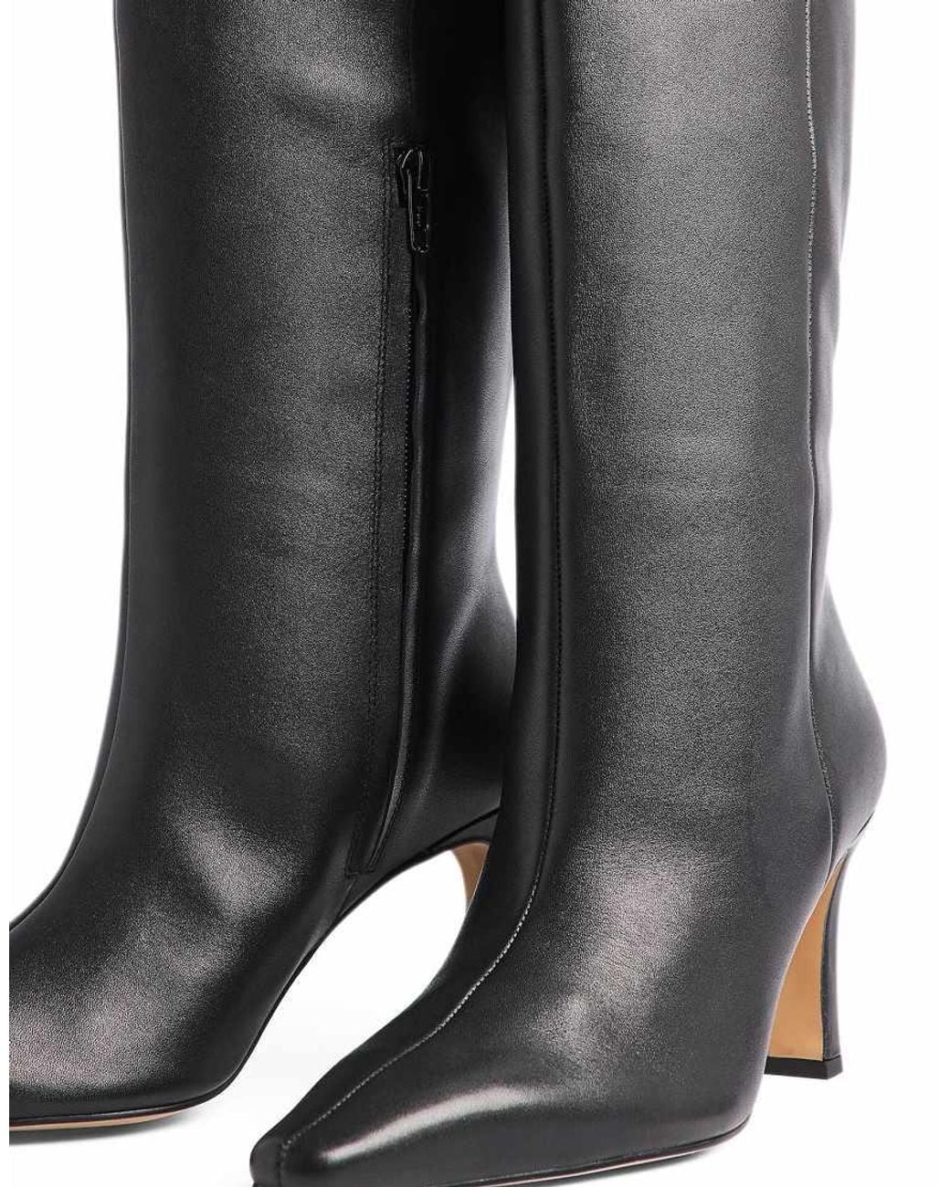 NA-KD Black Slim Toe Leather Knee High Boots