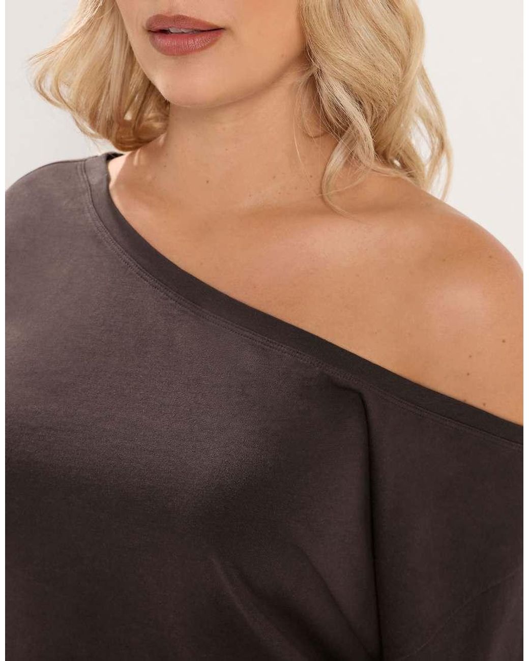 Yours Clothing Gray Off Shoulder Tee