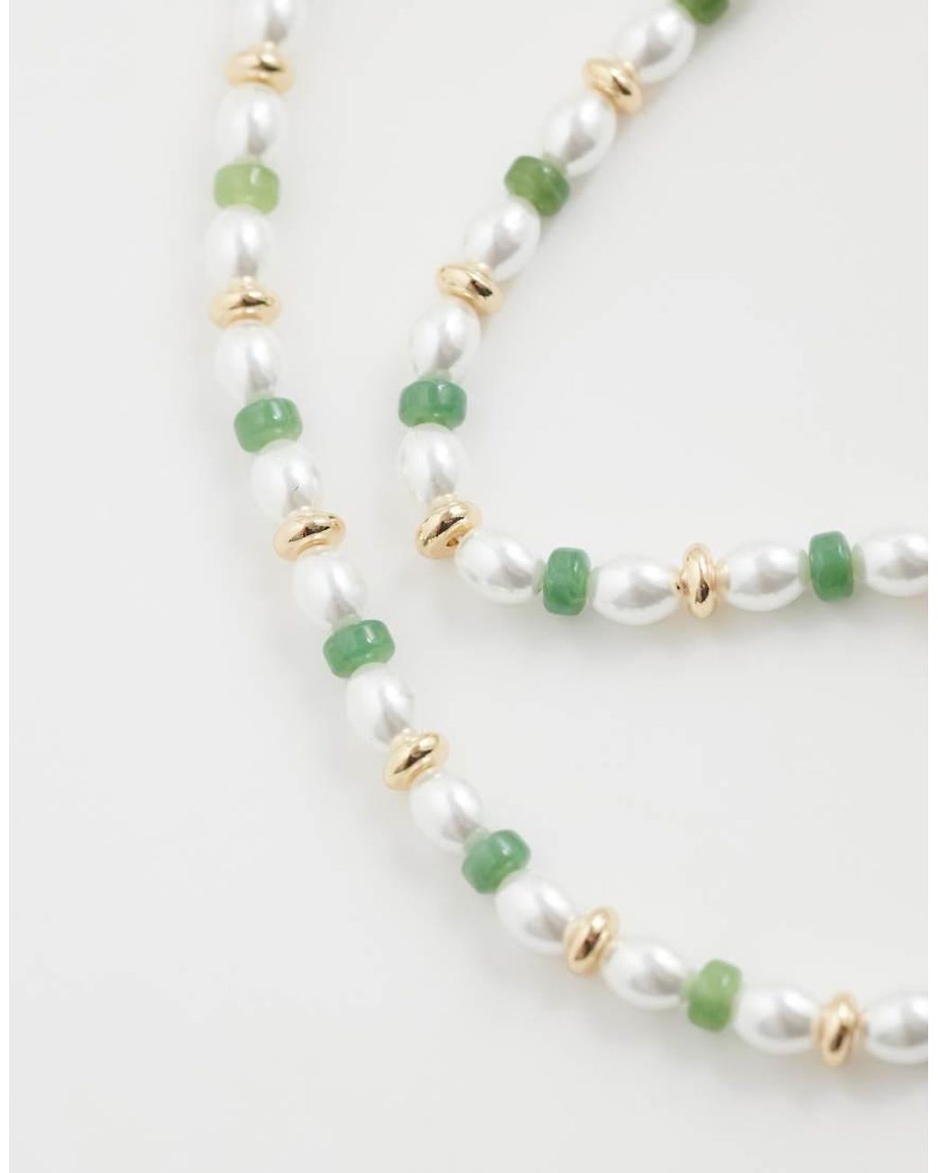 ASOS Metallic Pearl And Green Bead Necklace for men