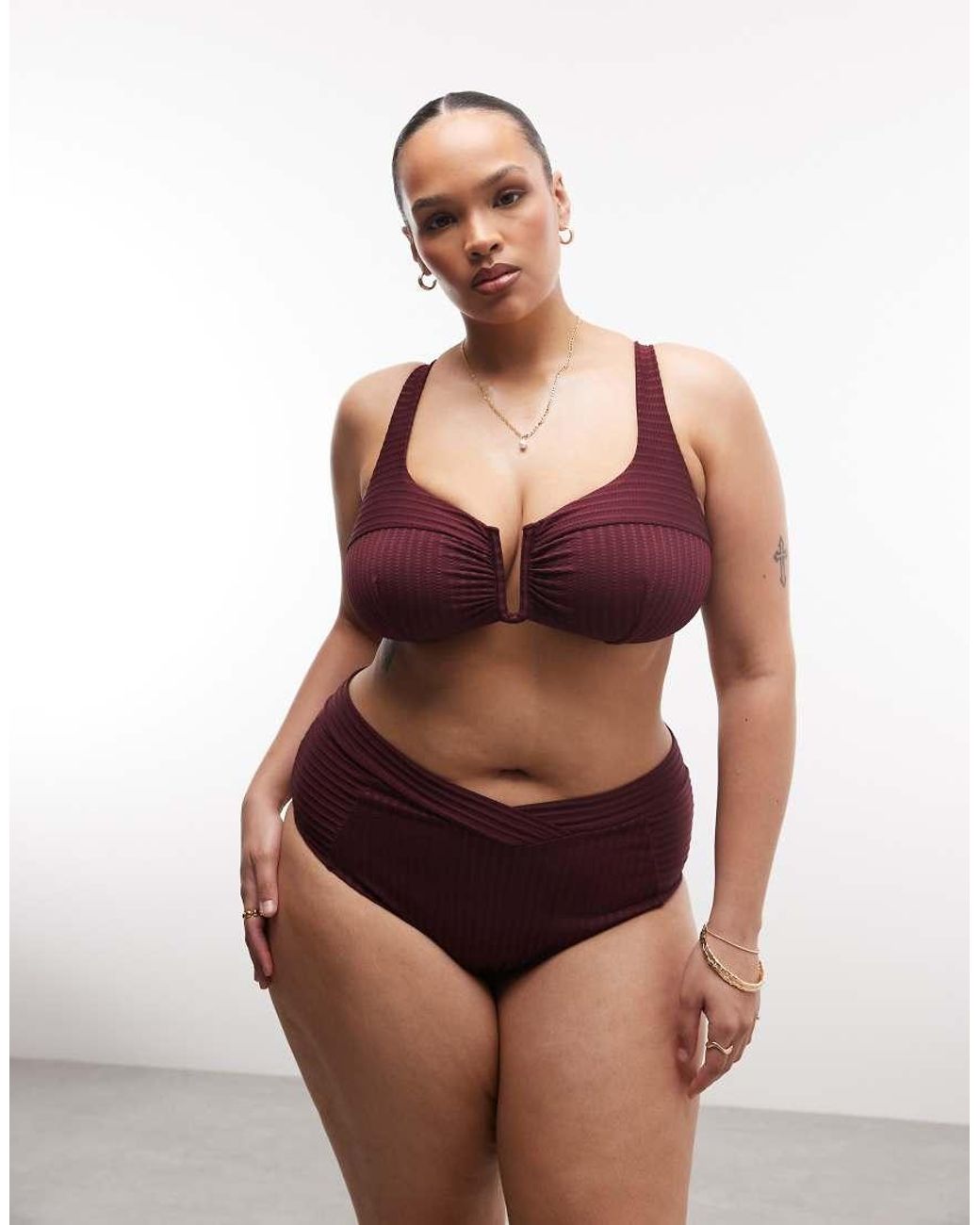 ASOS Multicolor Asos Design Curve Rory Spliced Rib V-wire Bikini Top