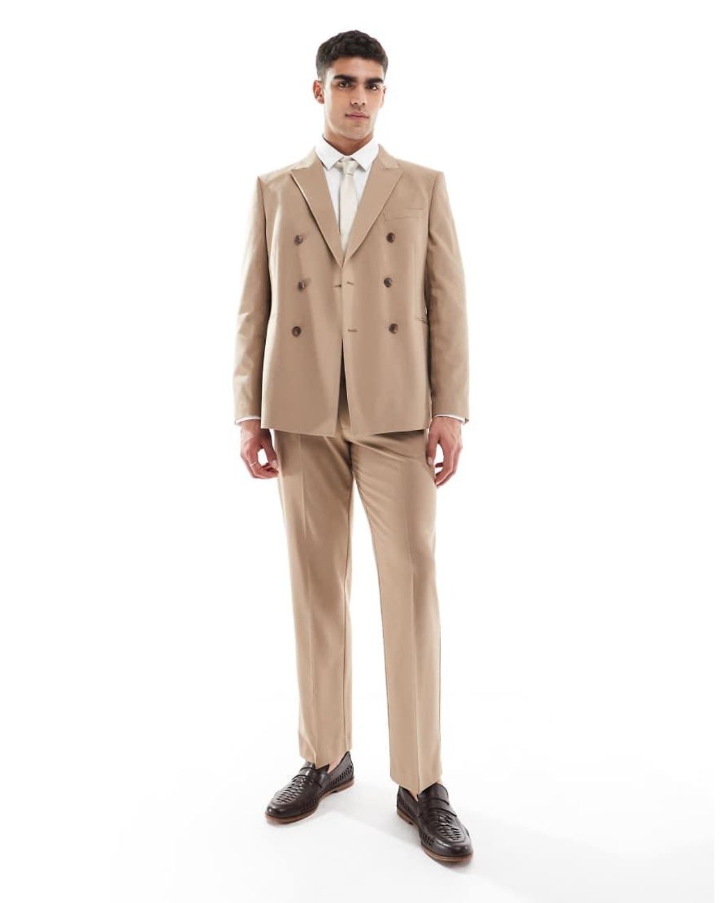 ASOS Double Breasted Colbert Met Normale Pasvorm in het Natural voor heren