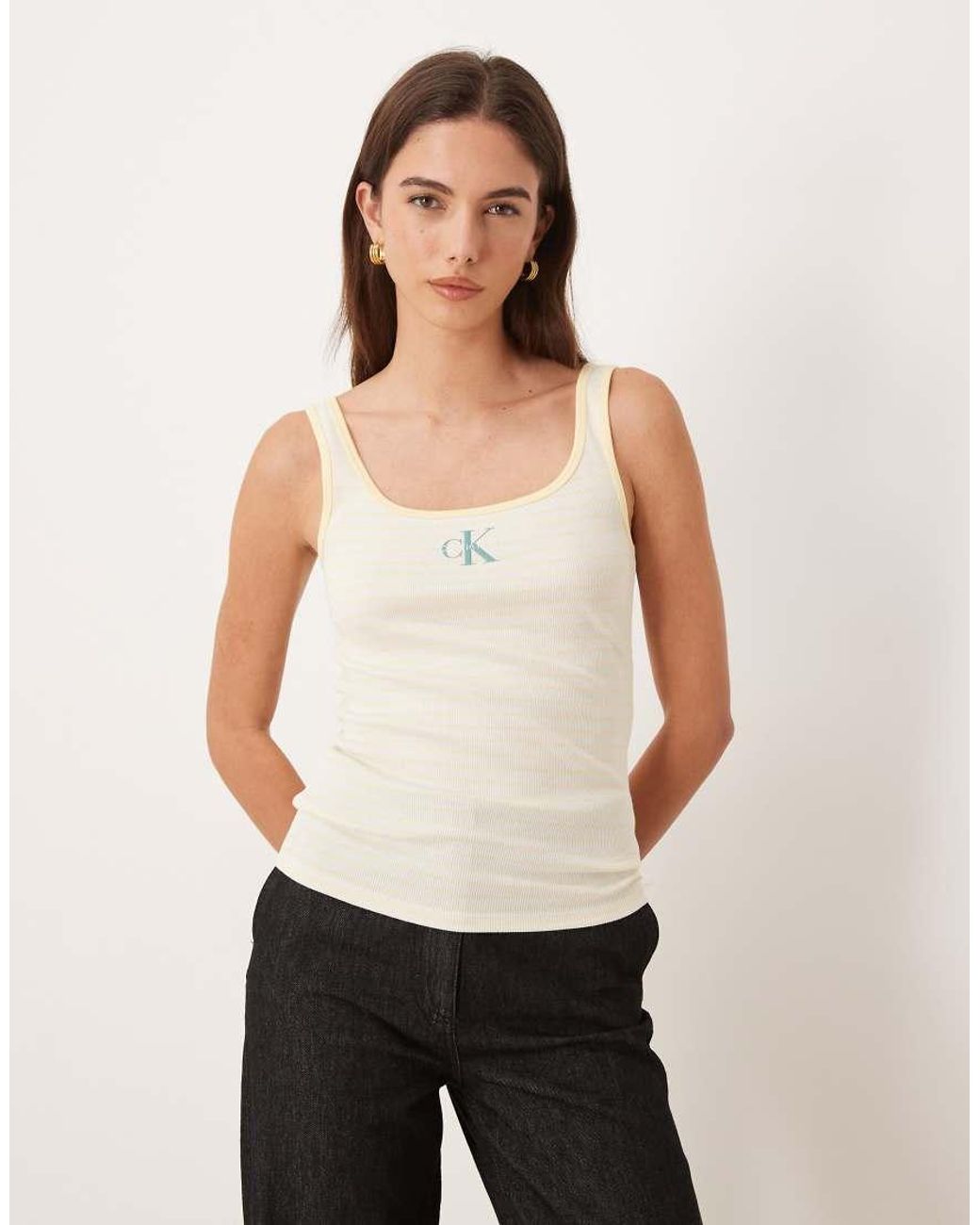 Calvin Klein White Monologo Scoop Neck Rib Tank Top