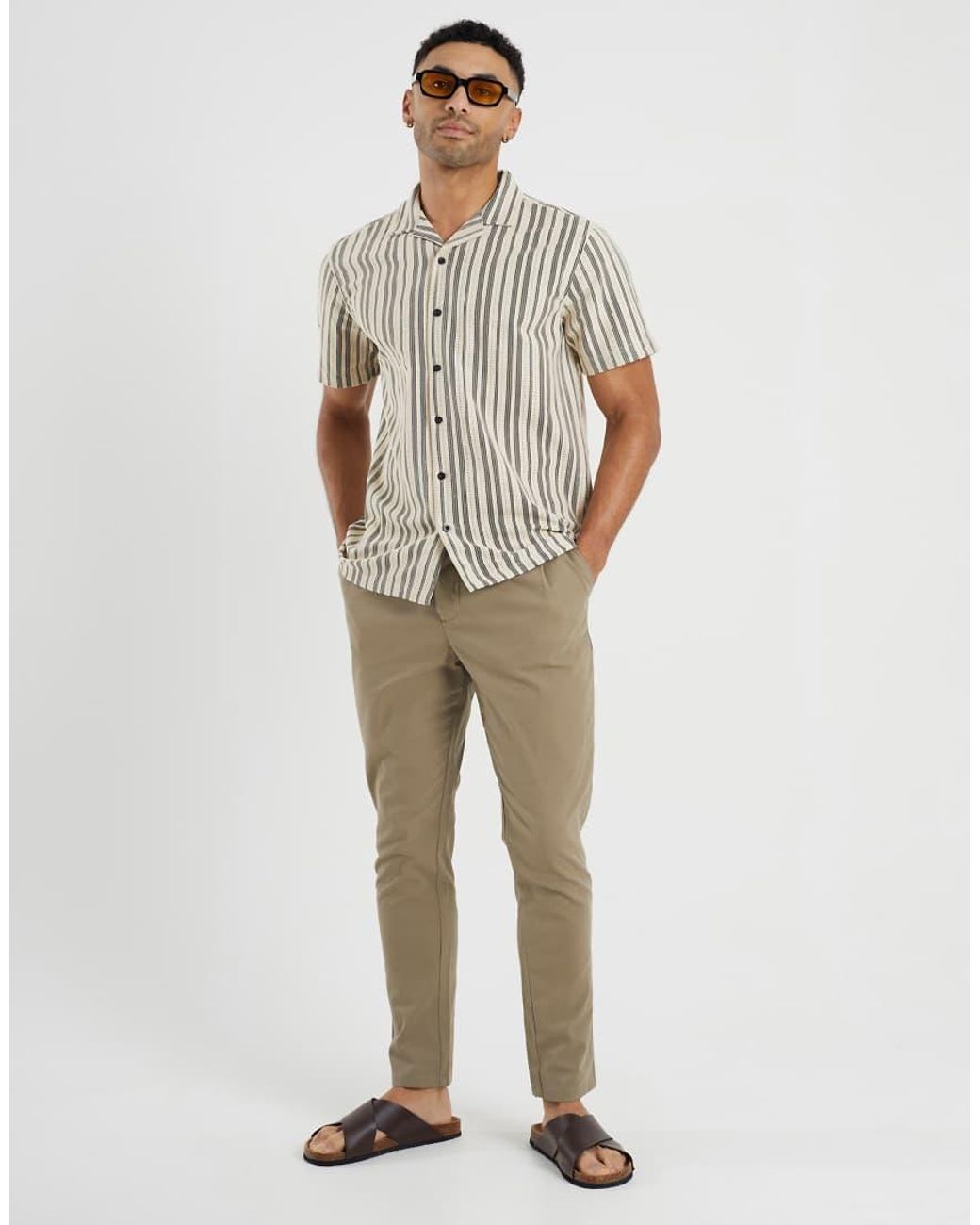 Brave Soul White Striped Woven Shirt for men