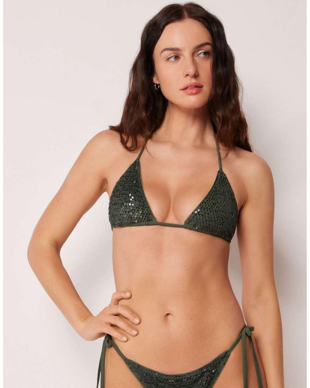 Calzedonia Green Triangle Bikini Top Sequin Net