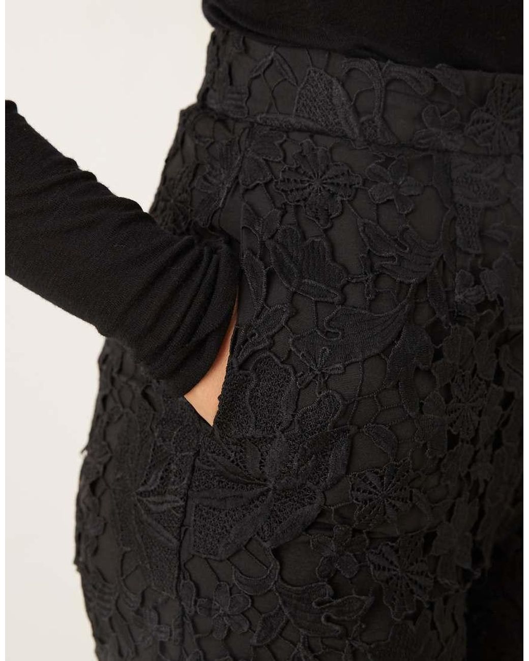 Lovedrobe Black Floral Lace Scalloped Hem Trousers