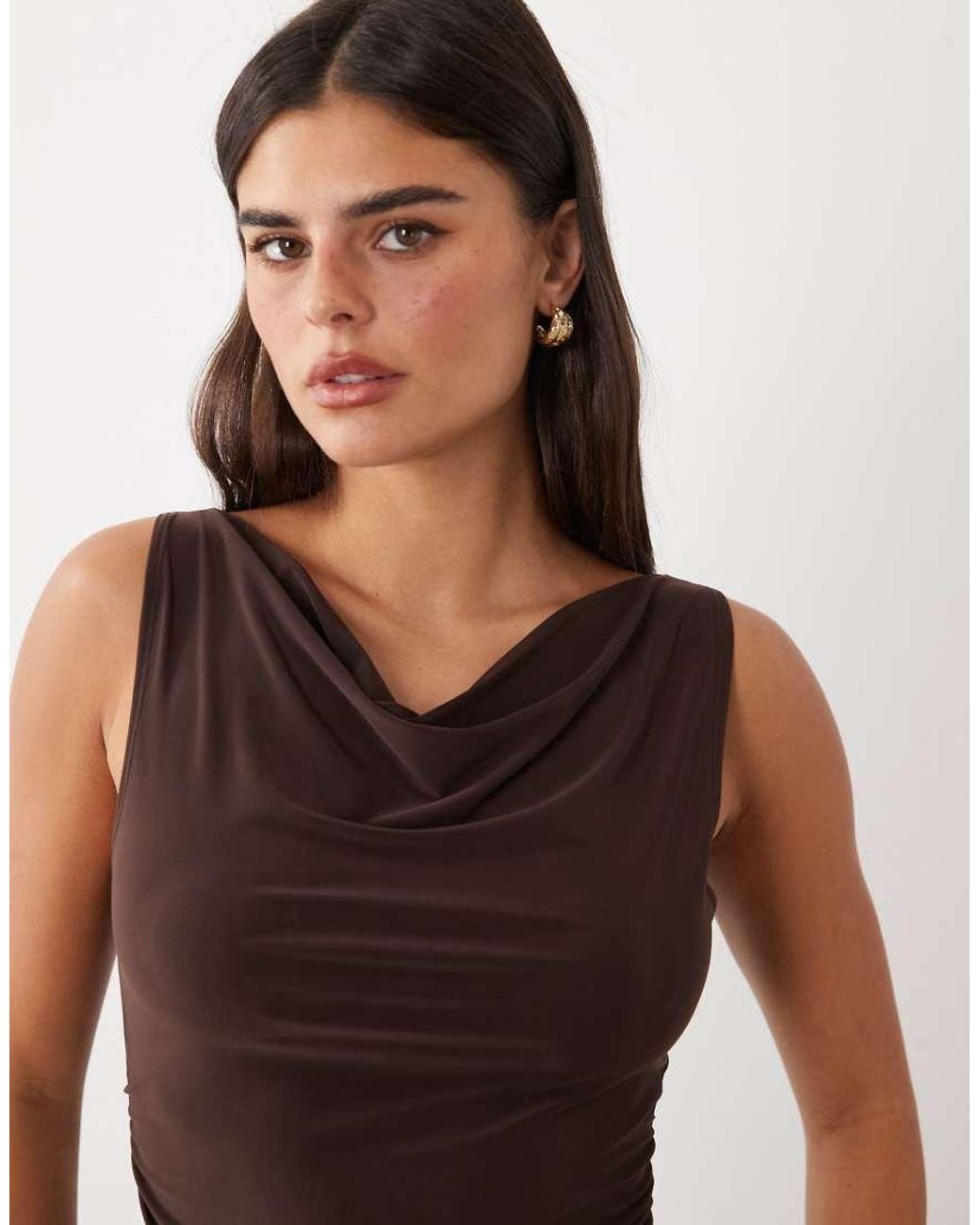 ASOS Brown High Cowl Draped Top
