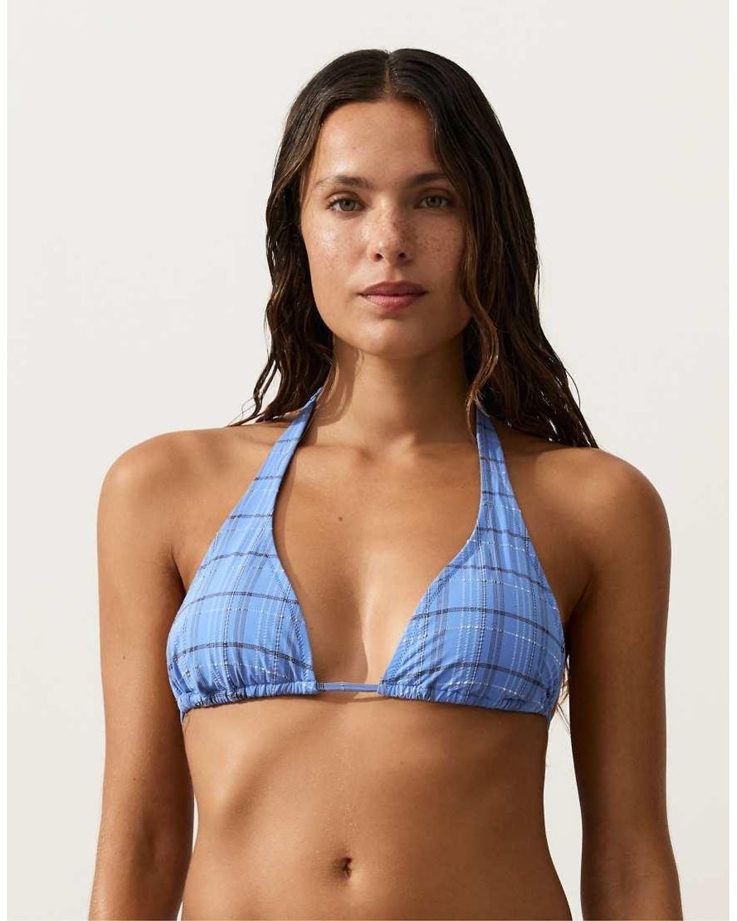 Oysho Natural Halterneck Gingham Bikini