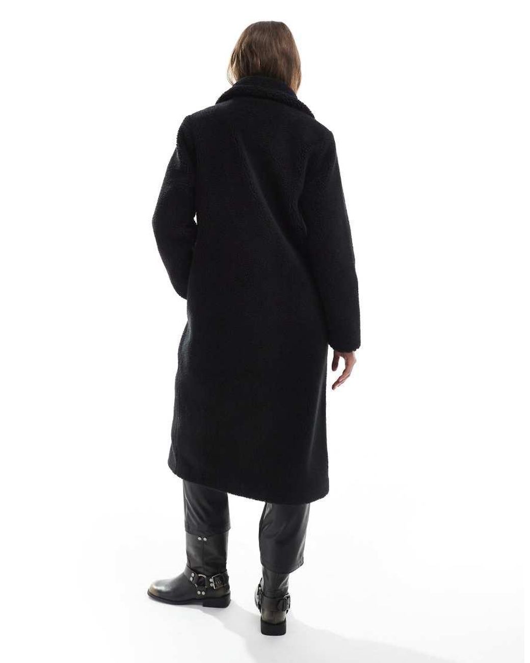 Threadbare Black Maxi Borg Coat