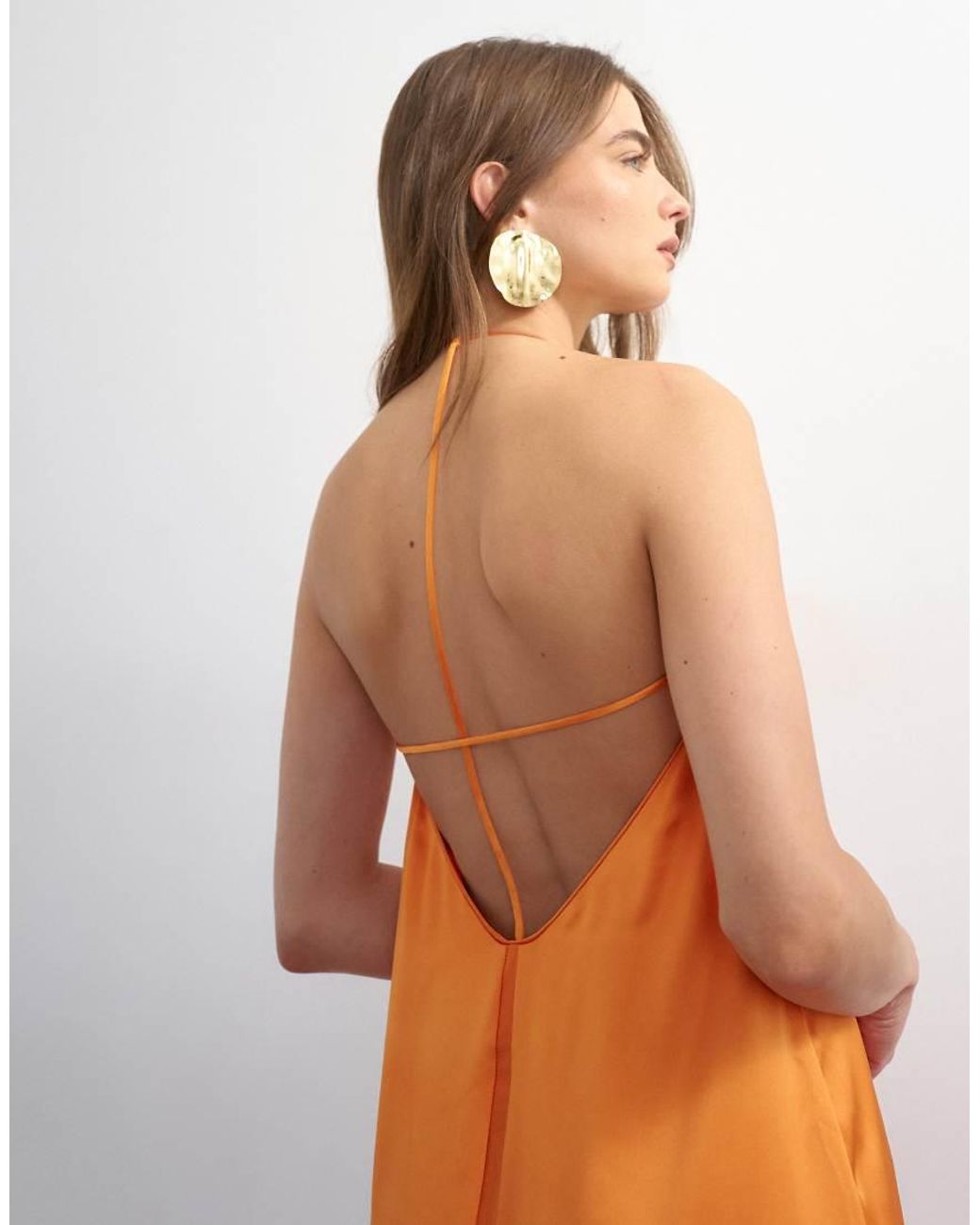 TOPSHOP Orange Satin Seamed Maxi Dress With Piped Edges
