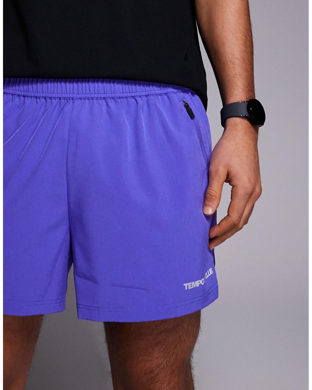 4505 Purple 3 Inch Quick Dry Split Running Shorts With Zip Pockets And Reflective Graphic for men