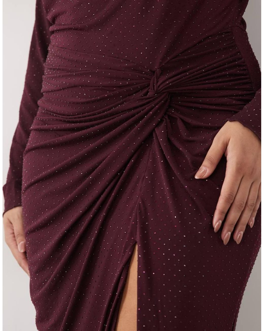 Tfnc Plus Red Cowl Neck Embellished Maxi Dress With Thigh Split