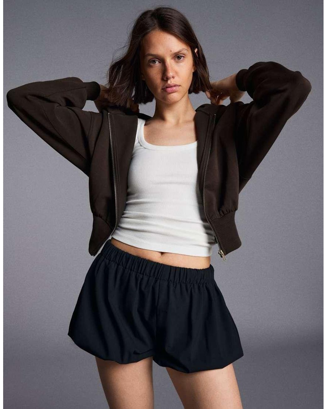 Bershka Black Zip-up Hooded Sweatshirt With Sash