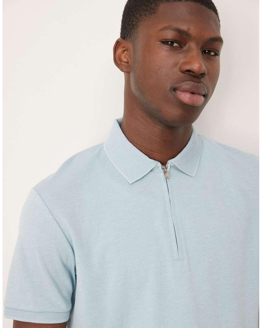 SELECTED Blue Zip Polo Shirt for men