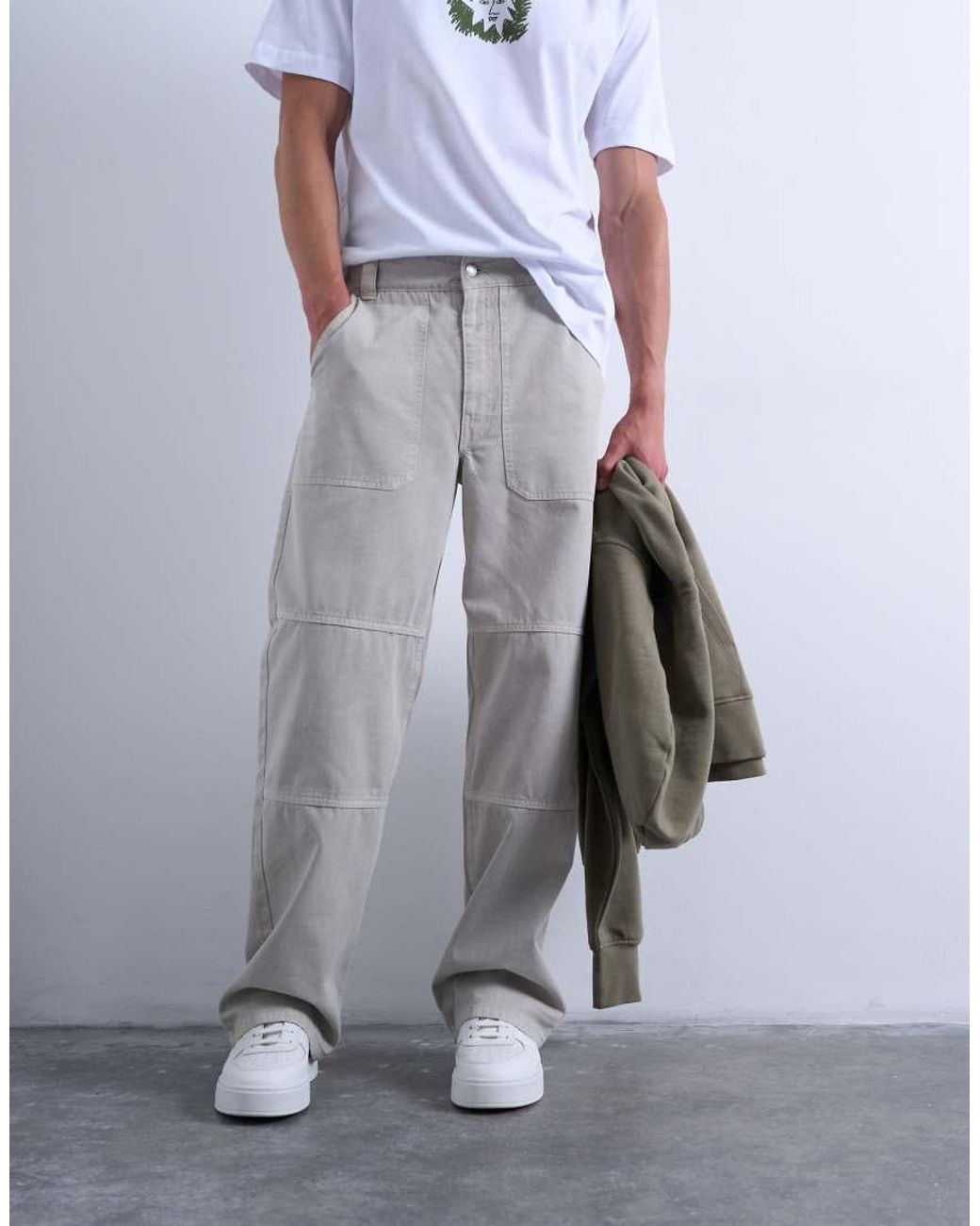 Topman White baggy Fit Twill Chino Pants With Leg Panels for men