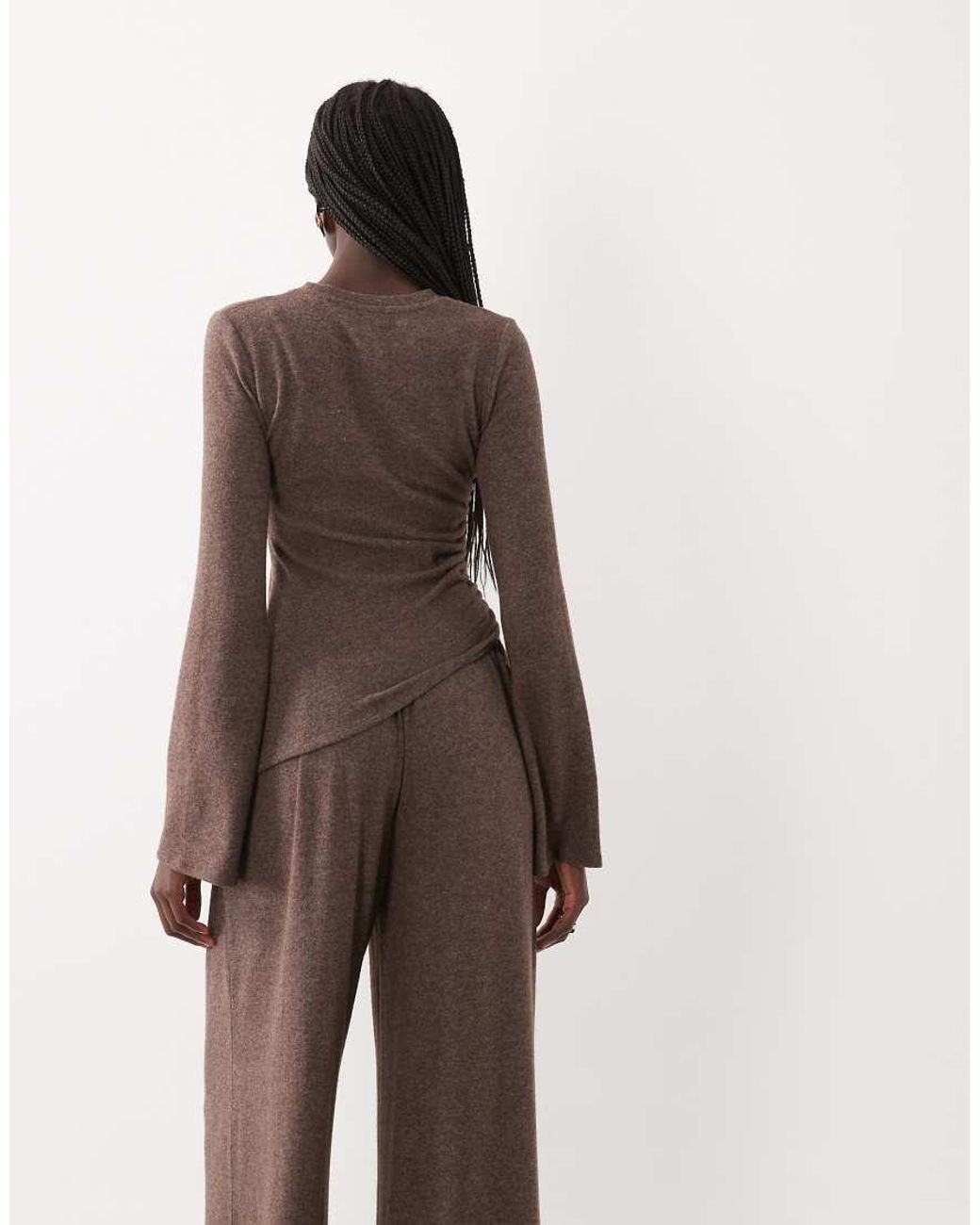 ASOS Brown Supersoft Asym Hem Long Sleeve Top