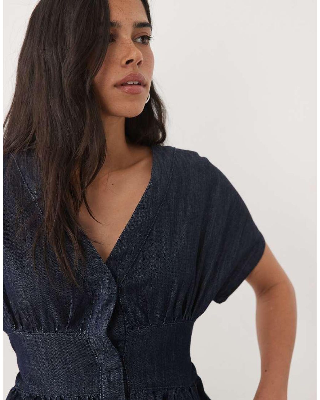 Miss Selfridge Blue Denim Batwing Tie Front Top