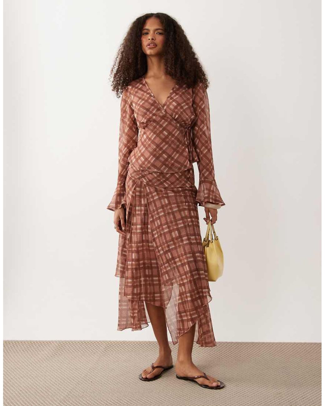Wednesday's Girl Brown Angel Sleeve Floaty Blouse Co-Ord