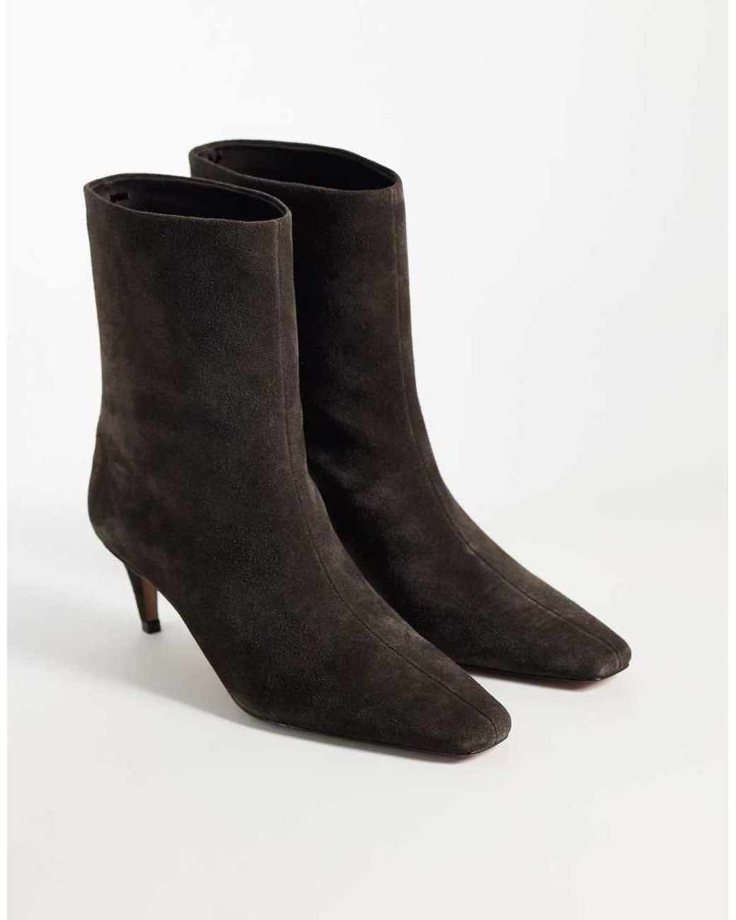 Mango Black 100% Leather Suede Kitten Heeled Ankle Boot